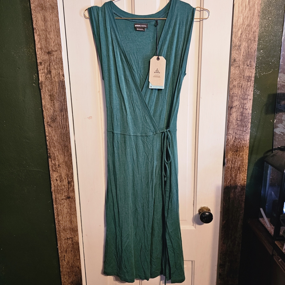 Prana Teal Green Sleeveless Wrap Dress